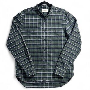 Mr. P. Green Blue Plaid Button Up Shirt Mens XL Band Collar Cotton MPS185002